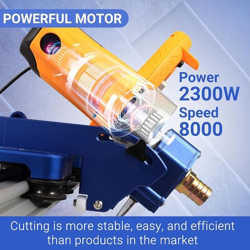 Electric Orbital Tile Cutter, 2300W Motor, 8000 RPM Grinder, 71" Cutting Length, Wet & Dry Blades, Bevel & Chamfer Cutting, Dual Guide Rails with Suction Cups, Water Pump & Tool Bag in Kuwait