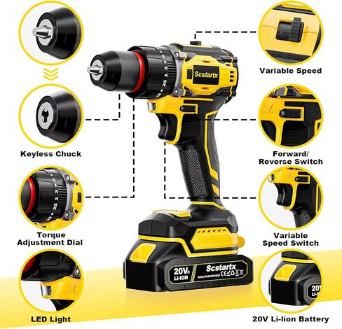 20V Cordless Brushless Drill Driver (3/8") - 24-Piece Compact Kit, 70Nm High Torque, 2.0Ah Li-Ion Battery for Home DIY & Apartment Repairs, Furniture Assembly in Kuwait