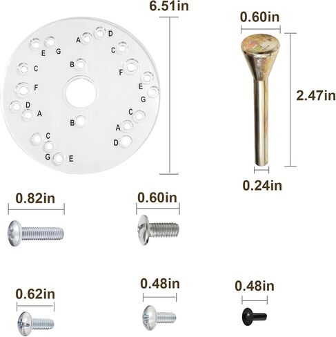 6-1/2 Inch Clear Acrylic Router Base Plate, Letter-Marked Pre-Drilled | Base with Screws & Centering Pin, Compatible with Dewalt, Porter Cable, Craftsman, Ryobi, Hitachi Trim Routers in Kuwait
