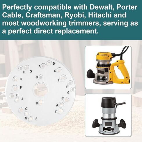 6-1/2 Inch Clear Acrylic Router Base Plate, Letter-Marked Pre-Drilled | Base with Screws & Centering Pin, Compatible with Dewalt, Porter Cable, Craftsman, Ryobi, Hitachi Trim Routers in Kuwait