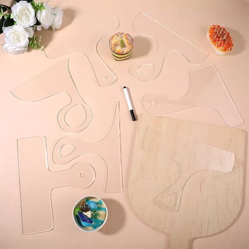 7 Pcs Acrylic Router Templates for Woodworking, Charcuterie Board Template Set with 3 Marking Pens, Clear Guide Stencils for DIY Kitchen Cutting Boards and Serving Platters in Kuwait