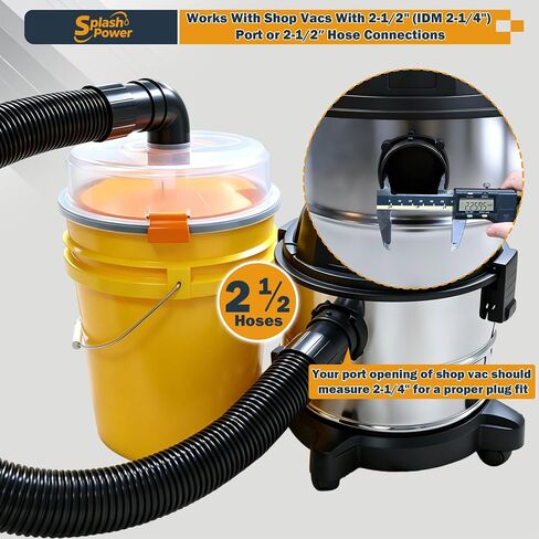 Low Profile Dust Separator for Shop Vac, Cyclone Dust Collector with 2-1/2 Inch Hose & 90° Elbow, High Efficiency Dust Collection System for Wet Dry Vacuum, Fits Standard 5 Gallon Buckets in Kuwait