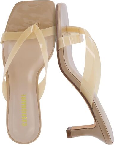 CUSHIONAIRE Shana Clear Jelly Strap Heels for Women, Flared Kitten Heel Slide with Cushioned Footbed and Split Toe in Kuwait