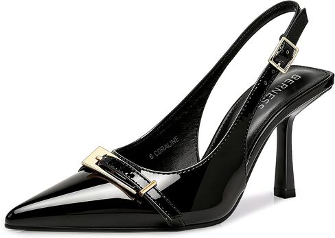 Slingback Kitten Heels for Womens Patent Leather Stiletto Pointed Toe Pumps | 3.5 Inches, Closed Toe, Buckle Strap, Sandals, Dating, Bridal, Wedding, Party, Formal, Working Shoes, All Day Wear, Elegant in Kuwait