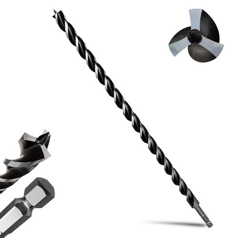 7/8"x24" Professional Auger Drill Bit for Wood with QuickChange 1/2" Hex Shank- 3-Cutter Design with Dual-Flutefor Fast Chip Removal, Fits Hardwood, Softwood, PVC,Drywall & Tree Stumps in Kuwait