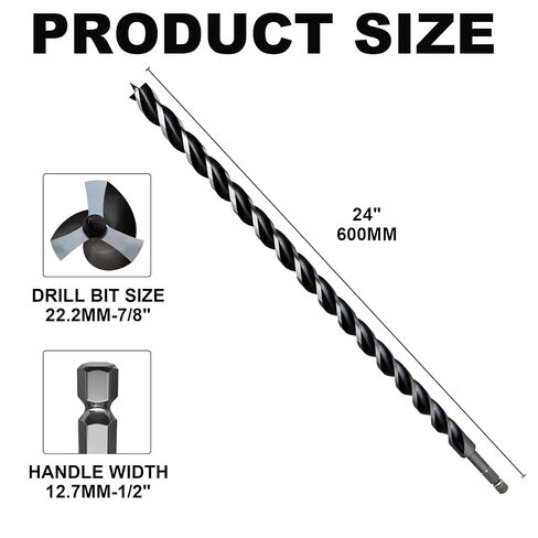 7/8"x24" Professional Auger Drill Bit for Wood with QuickChange 1/2" Hex Shank- 3-Cutter Design with Dual-Flutefor Fast Chip Removal, Fits Hardwood, Softwood, PVC,Drywall & Tree Stumps in Kuwait