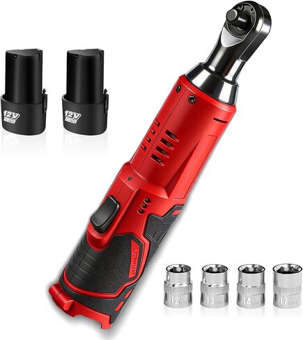 Cordless Electric Ratchet Wrench Set, 3/8" 12V Power Ratchet Tool with 45 N.M Torque, 380 RPM, 2x 2.0Ah Li-Ion Batteries for Auto Repair Home Mechanic in Kuwait