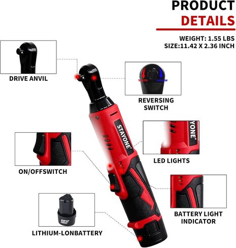 Cordless Electric Ratchet Wrench Set, 3/8" 12V Power Ratchet Tool with 45 N.M Torque, 380 RPM, 2x 2.0Ah Li-Ion Batteries for Auto Repair Home Mechanic in Kuwait