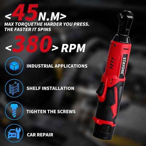 Cordless Electric Ratchet Wrench Set, 3/8" 12V Power Ratchet Tool with 45 N.M Torque, 380 RPM, 2x 2.0Ah Li-Ion Batteries for Auto Repair Home Mechanic in Kuwait