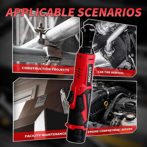 Cordless Electric Ratchet Wrench Set, 3/8" 12V Power Ratchet Tool with 45 N.M Torque, 380 RPM, 2x 2.0Ah Li-Ion Batteries for Auto Repair Home Mechanic in Kuwait