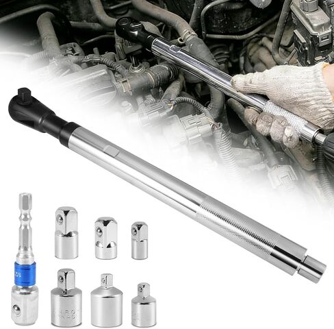 BASIKER 1/2'' Offset Extension Ratchet, Offset Extension Wrench Set with 6 Square Socket Adapters(3/8" 1/4" 1/2") and 1/2 Impact Adapter, for Tight Spaces Such as tight engine compartments in Kuwait