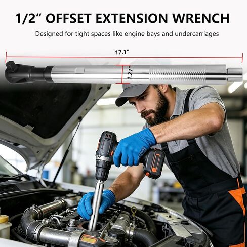 BASIKER 1/2'' Offset Extension Ratchet, Offset Extension Wrench Set with 6 Square Socket Adapters(3/8" 1/4" 1/2") and 1/2 Impact Adapter, for Tight Spaces Such as tight engine compartments in Kuwait