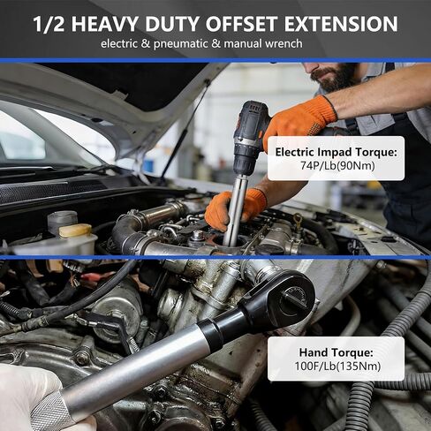 BASIKER 1/2'' Offset Extension Ratchet, Offset Extension Wrench Set with 6 Square Socket Adapters(3/8" 1/4" 1/2") and 1/2 Impact Adapter, for Tight Spaces Such as tight engine compartments in Kuwait