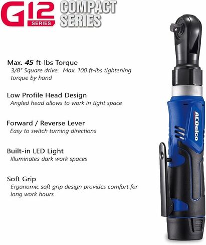 ACDelco ARW1209T G12 Series 12V Li-ion Cordless 3/8" 45 ft-lbs. Ratchet Wrench Tool Kit (Tool Only) in Kuwait