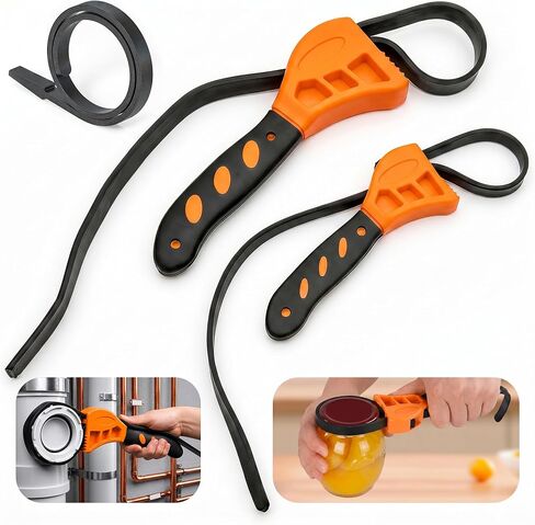 Adjustable Strap Wrench Set – Heavy Duty Rubber Strap Oil Filter Wrench Tool, Non-Slip Grip for Plumbing, Automotive, Jar Opening & Pipe Repair (Fits Large & Small Diameters) in Kuwait