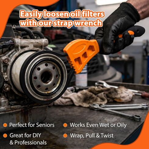 Adjustable Strap Wrench Set – Heavy Duty Rubber Strap Oil Filter Wrench Tool, Non-Slip Grip for Plumbing, Automotive, Jar Opening & Pipe Repair (Fits Large & Small Diameters) in Kuwait