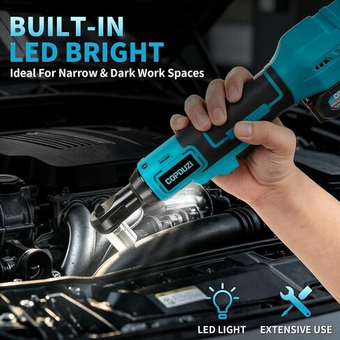 21V 3/8" Cordless Ratchet Wrench Set, 89 ft-lbs (120Nm) High Torque Brushless Electric Ratchet with 2 x 2.0Ah Battery and Charger, Power Ratchet Kit with 7 Sockets,1/4 Adaptor, 3"Extension Bar in Kuwait