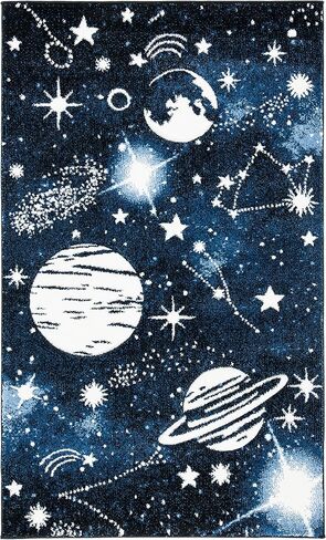 SAFAVIEH Carousel Kids Collection Accent Rug - 4' x 6', Dark Blue & Light Blue, Non-Shedding & Easy Care, Ideal for High Traffic Areas for Boys & Girls in Playroom, Nursery, Bedroom (CRK122M) in Kuwait