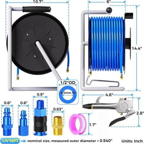 TAILONZ PNEUMATIC 1/2" x 65 ft Air Hose Reel, Pixel-Coated Sanding Hose with 1/4" NPT Threads,Air Tubing Kit Pipe Hose Air Line Tubing Max 160 PSI in Kuwait