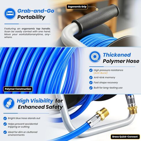 TAILONZ PNEUMATIC 1/2" x 65 ft Air Hose Reel, Pixel-Coated Sanding Hose with 1/4" NPT Threads,Air Tubing Kit Pipe Hose Air Line Tubing Max 160 PSI in Kuwait