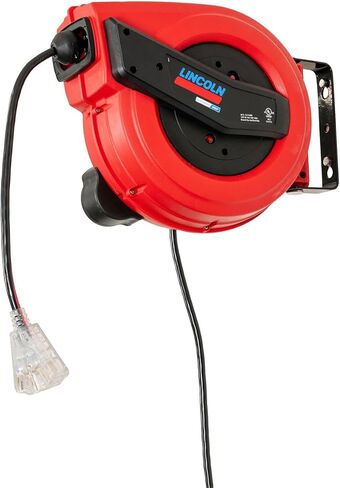 Lincoln 1220B Professional Shop Utility Reel Kit, 83753 Air/Water Retractable Hose Reel with 50 Ft Hose, 91039 60 Ft Tri-Tap Power Cord Reel, Auto-Guide Rewind, Magnetic Brake, Industrial Service in Kuwait