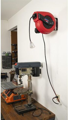 Lincoln 1220B Professional Shop Utility Reel Kit, 83753 Air/Water Retractable Hose Reel with 50 Ft Hose, 91039 60 Ft Tri-Tap Power Cord Reel, Auto-Guide Rewind, Magnetic Brake, Industrial Service in Kuwait