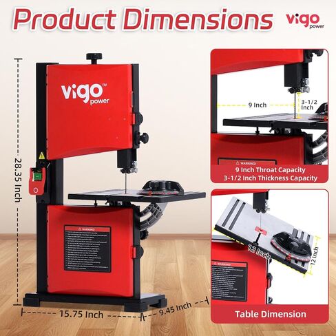 9-Inch Benchtop Band Saw for Woodworking, Portable Bandsaw, 2.8A Induction Motor, Dual-Speed 1700/2500 FPM, 12x12" Aluminum Tilting Table 0-45°, Miter Gauge & Dust Port, DIY in Kuwait