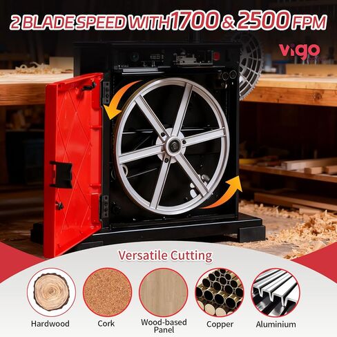 9-Inch Benchtop Band Saw for Woodworking, Portable Bandsaw, 2.8A Induction Motor, Dual-Speed 1700/2500 FPM, 12x12" Aluminum Tilting Table 0-45°, Miter Gauge & Dust Port, DIY in Kuwait