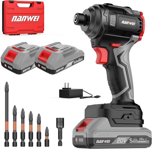 NANWEI 20V Brushless Impact Driver,2100 In-lbs (240N·m) Max Torque, 1/4" Hex Shank, 2 x 2.0Ah Batteries, and Bit Set – Ideal for Heavy Duty Home Improvement and DIY Projects(With Battery） in Kuwait