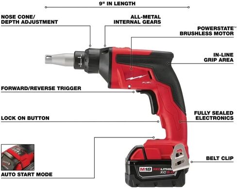 New 2866-22 for Milwaukee for M18 Cordless Drywall Screw Gun Kit w/Bag | Width 2.2 in Height 7.5 in Weight 2.5 lbs in Kuwait