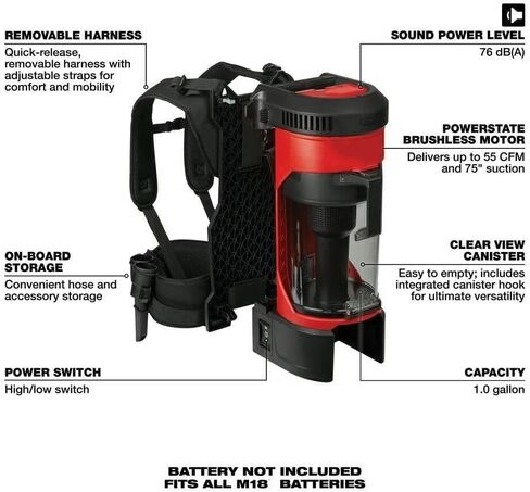 Fits Milwaukee M18 Fuel 0885-20 18V Cordless 3-in-1 Backpack Vacuum – Wet/Dry Portable Shop Vacuum with HEPA Filtration, Adjustable Hose in Kuwait