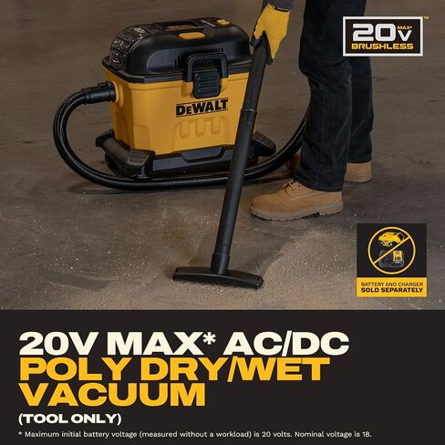 DEWALT 20V Cordless Shop Vac, AC/DC 9 Gal Wet Dry Vacuum Cleaner, Tool Only | Dual Motor System, Self-Cleaning Filter, Blower Function, Portable Shop Vacuum for Garage, Workshop & Jobsite, DXCVXA092B in Kuwait
