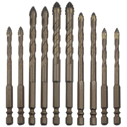 10 Pcs Four-Flute Sawtooth Eccentric Drill Bit Set, High-Performance Alloy Steel Drill Bits with Hex Shank for Stone, Glass, Concrete, Wood, Brick & Metal Drilling (6/8/10/12mm) in Kuwait