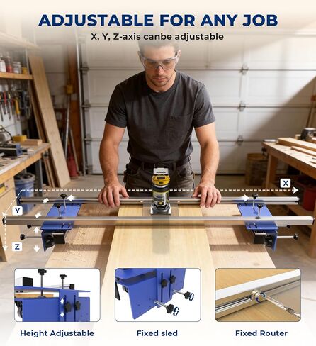 58" Router Sled for Flattening Slabs, 5.5" Height Adjustable Slab Flattening Jig Kit for Woodworking, Heavy-Duty Router Planer Sled with Dust Brush & Smooth Wheels for Wood Slabs, Table Tops in Kuwait