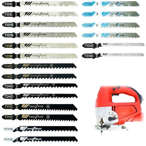 20 Piece Jigsaw Blades Set,10 Types of Assorted T-Shank Jig Saw Blades for Wood, Metal and Plastic Cutting(T111D, T101AO, T101BR, T101D, T101B, T118A, T118B, T144D, T244D,T111C) in Kuwait