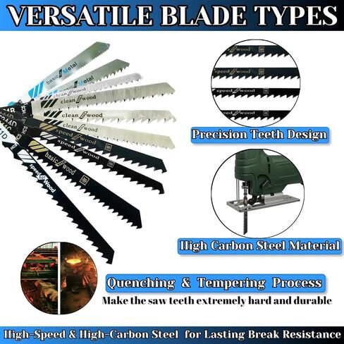 20 Piece Jigsaw Blades Set,10 Types of Assorted T-Shank Jig Saw Blades for Wood, Metal and Plastic Cutting(T111D, T101AO, T101BR, T101D, T101B, T118A, T118B, T144D, T244D,T111C) in Kuwait