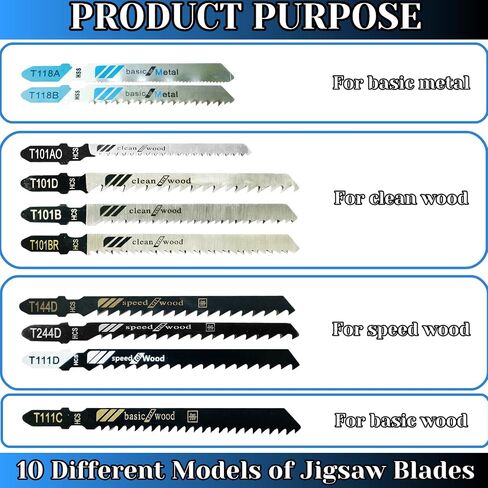 20 Piece Jigsaw Blades Set,10 Types of Assorted T-Shank Jig Saw Blades for Wood, Metal and Plastic Cutting(T111D, T101AO, T101BR, T101D, T101B, T118A, T118B, T144D, T244D,T111C) in Kuwait