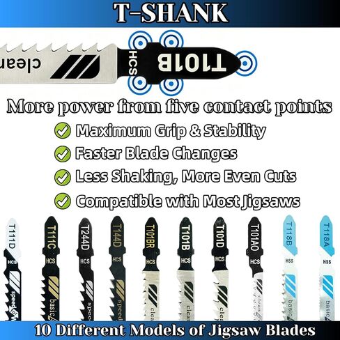 20 Piece Jigsaw Blades Set,10 Types of Assorted T-Shank Jig Saw Blades for Wood, Metal and Plastic Cutting(T111D, T101AO, T101BR, T101D, T101B, T118A, T118B, T144D, T244D,T111C) in Kuwait