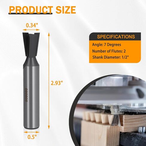 7 Degree Router Bit 43776PC（580305）, Compatible with 4200 Series of Por-TER Cable Dovetail Jigs, Carbide-Tipped Dovetail Router Bit with 17/32" Large Diameter in Kuwait