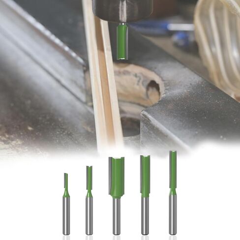 7pcs 1/4" Shank Straight Router Bit 3/4/5/6/8/10/12mm Blade Diameter for Woodworking, Tungsten Carbide Double and Single Flute Straight Cut Router Bits Set, Green in Kuwait