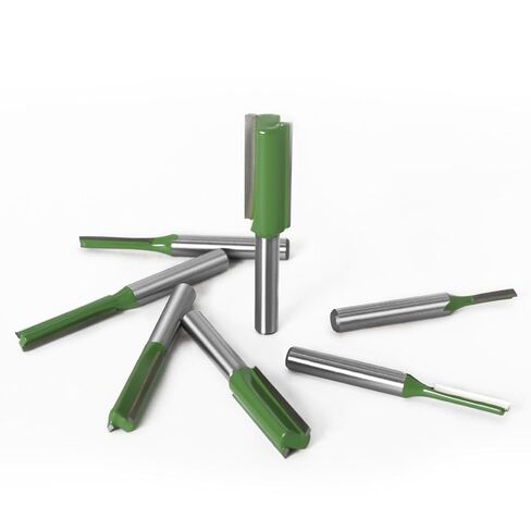 7pcs 1/4" Shank Straight Router Bit 3/4/5/6/8/10/12mm Blade Diameter for Woodworking, Tungsten Carbide Double and Single Flute Straight Cut Router Bits Set, Green in Kuwait