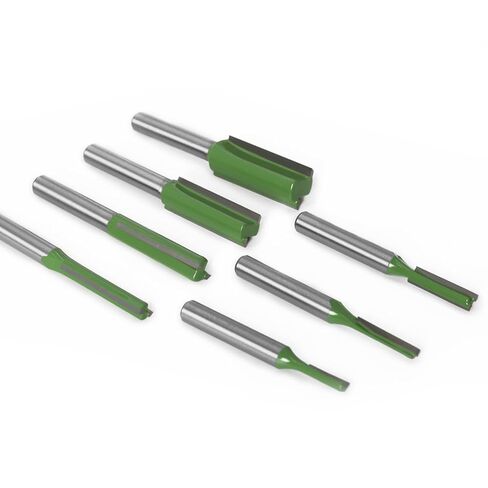 7pcs 1/4" Shank Straight Router Bit 3/4/5/6/8/10/12mm Blade Diameter for Woodworking, Tungsten Carbide Double and Single Flute Straight Cut Router Bits Set, Green in Kuwait