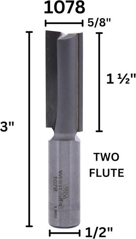Whiteside 1078 Straight Router Bit: 5/8 Inch Cutting Diameter, 1/2 Inch Shank, 1-1/2 Inch Cutting Length in Kuwait