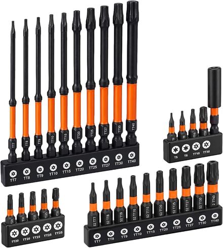 Impact Torx Bit Set 1"&3" 30PCS (T5,T6,TT7-TT40),S2 Steel Security Torx Bit Set with Magnetic CNC Machined Tips, Star Bits Set with Bit Holder Storage Case in Kuwait