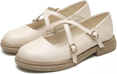Retro Ballet Mary Janes Premium Soft Leather Criss-Cross Strap Flats with Orthopedic Cushioned Sole, Elegant Comfy Dress Shoes in Kuwait
