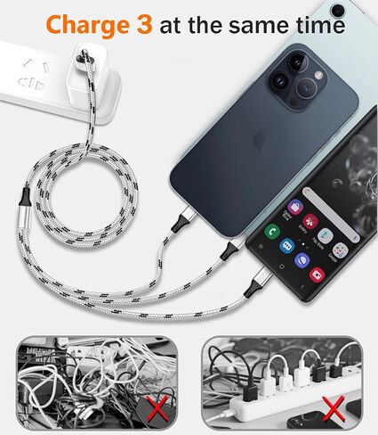 Multi Charging Cable, 5ft 3Pack Multi Charger Cable Nylon Braided Multiple USB Universal 3 in 1 Charging Cord Adapter with Type-C, Micro USB Port Connectors for Cell Phones and More in Saudi Arabia