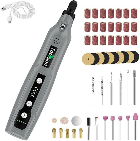 Mini Cordless Rotary Tool,49 PCS Accessories and USB C Charging, rechargeable battery pack rotary tool kit,5-speed for polishing,cutting, Diy Crafts (Gray - CordlessRotary Tool Kit-49pcs) in Kuwait