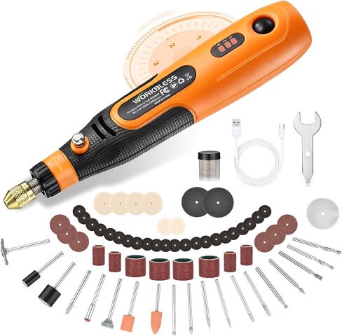 4V Cordless Rotary Tool Kit W/ 105pcs Accessories, 3-Speed, USB-C | Max 15000RPM Battery Power & Charging Orange Electric Mini Power Rotary Tool for Polishing, Grinding, Cutting, Engraving in Kuwait
