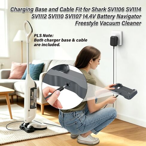 15V Power Adapter and Charger Base Compatible with Shark SV1106 SV1114 | Power Cord & Chaging Base Fit for SV1112 SV1110 SV1107 14.4V Battery Navigator Upright Bagless Cordless Stick Vacuum Cleaner in Kuwait