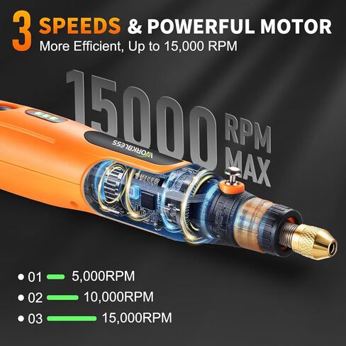 4V Cordless Rotary Tool Kit W/ 105pcs Accessories, 3-Speed, USB-C | Max 15000RPM Battery Power & Charging Orange Electric Mini Power Rotary Tool for Polishing, Grinding, Cutting, Engraving in Kuwait